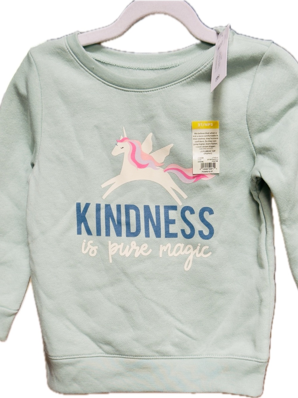 Kids' Light Mint Unicorn Sweatshirt - Kindness Design